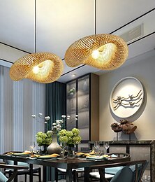 Недорогие -светодиодный подвесной светильник, бамбуковый фонарь, дизайнерская люстра, ретро, 40 см, люстра, потолочное освещение, применимо к гостиной, спальне, ресторану, кафе, бару, ресторану, клубу