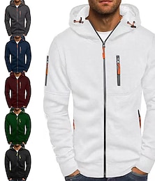 cheap -Men's Full Zip Hoodie Sweat Jacket Jacket Black White Wine Army Green Navy Blue Hooded Solid Color Zipper Casual Fleece Cool Casual Big and Tall Winter Spring &  Fall Clothing Apparel Hoodies