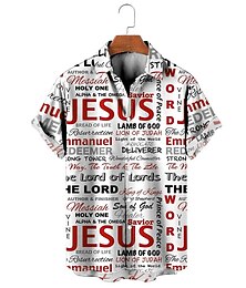 economico -Per uomo Alfabetico Gesù Camicia Camicia con bottoni Camicie hawaiane vintage Manica corta Di tendenza Streetwear Originale Esterno Strada Giornaliero Estate Primavera Collo ripiegabile Stampa Bianco
