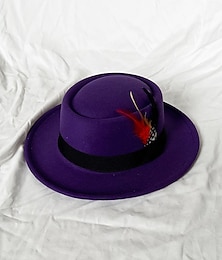 abordables -Chapeaux Laine / Acrylique Chapeau Fedora Formel Mariage cocktail Ascott royal simple Rétro Avec Plume Couleur Pure Casque Couvre-chef