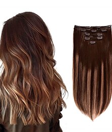abordables -5 pièces 14 extensions de cheveux remy à clip de cheveux humains brun chocolat à blond miel surbrillance brune ombre - extensions de cheveux réels soyeux, courts et épais pour femmes