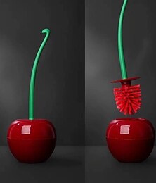 economico -Scopino per WC con supporto, a forma di ciliegia rossa, strumento per la pulizia del bagno con manico lungo, setole spesse per una pulizia profonda, resistente alla ruggine, base a prova di perdite per riporre e organizzare