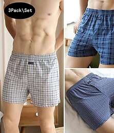 economico -Per uomo 3 pezzi Biancheria intima Boxer Boxer americani Stampa Misto cotone Lavabile Comodo A quadri A vita bassa Blu+Blu Drak+Grigio Chiaro