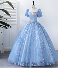 economico -Abito da ballo Abiti per Quinceanera Vestito da principessa Performance Sweet 16 Lunghezza al pavimento Manica corta Collo quadrato con perle applicazioni Abito per impressionare