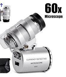 abordables -1pc 60x microscopio de bolsillo portátil de gran aumento joyeros lupa microscopio lupa de joyería de vidrio utilizada para verificar billetes con luz