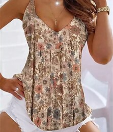 economico -Top Camisole da Donna per Uscire Top Estivi Tunica Stampa Floreale Basica Senza Maniche Top Regolari V Collo Casual Weekend Bianco Rosa Marrone Blu Chiaro