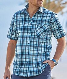 economico -Per uomo A quadri Camicia Camicia a quadri Camicia con bottoni Manica corta Camicia Collo ripiegabile Esterno Informale Blu Plus Size Abbigliamento Moderno Retrò vintage