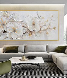 זול -ציור שמן בעבודת יד קנבס אמנות קיר קישוט מודרני עבה משומן פרח לבן לסלון עיצוב בית מגולגל ללא מסגרת ציור לא נמתח