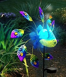 abordables -Luces de jardín de pavo real pintadas con energía solar, molinillo de viento de pavo real de metal, estacas de jardín, hilanderos de viento al aire libre para jardín, patio, lámpara de decoración de