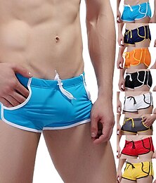 お買い得  -男性用 スイムウェア スイムトランク スイムブリーフ ドローストリング 弾性ウエスト カラーブロック 高通気性 ソフト アウトドア カジュアル 日常 ハワイアン スタイリッシュ ブラック ルビーレッド マイクロエラスティック