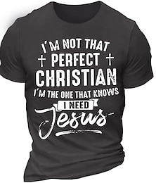 cheap -Mens Graphic Shirt Letter Prints Faith Black Red Dark Navy Tee Cotton Blend Basic Modern Contemporary Short Sleeves Cross T-Shirt Birthday 'M Not That Perfect Christian The One Knows Need Je