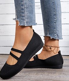 ieftine -balerini negri din tricot respirabil de damă – pantofi confortabili pentru slip-on pentru ținute casual și de lucru