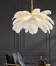 cheap -LED Pendant Light Chandelier Gorgeous Extra Large White Ostrich Feather Bouquet Pendant Light Romantic Mounted Lighting Fixture for Restaurant Bedroom Chain Adjustable