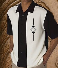 voordelige -Voor heren Overhemd Bowlingshirt Overhemd met knopen Zomer overhemd Zwart Bruin Khaki Korte mouw Kleurenblok Strijkijzer Buiten Straat Button-omlaag Kleding Modieus Jaren '50 Casual Ademend