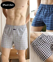 billiga -Herr 3-pack Underkläder Boxershorts Boxer Amerikanska boxershorts Mönster Bomullsblandning Tvättbar Bekväm Pläd / Rutig Låg midja Blå+Grå+Ljusgrå