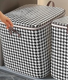 cheap -1pc Clothes Storage Bag, Houndstooth Pattern Foldable Fabric Storage Bag, Large Capacity Waterproof Moisture-proof Cotton Quilt Storage Bag, Home Organization And Storage
