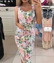 ieftine -Pentru femei Rochie de petrecere Bodycon Rochie Slip Imprimeu Fără manșon Rochii Midi Vacanță Epocă Roz Îmbujorat Vară Primăvară