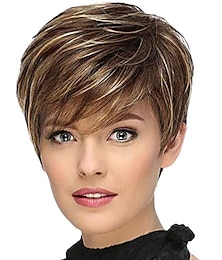 abordables -Perruques coupe lutin courtes naturelles pour femmes noires cheveux humains colorés raides avec frange cheveux brésiliens naturels
