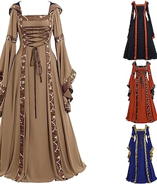 cheap -Medieval Renaissance 18th Century Vacation Dress Vintage Dress Dress Long Length Viking Outlander Plus Size Elven Women's Square Neck Masquerade Party & Evening Festival Dress