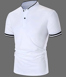 billiga -Herr POLO Shirt Golftröja Ledigt Helgdag Hög krage Kortärmad Mode Grundläggande Slät Knapp Sommar Normal Svart Vit Vinröd POLO Shirt