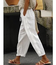 cheap -Women's Linen Pants Pants Trousers Baggy Faux Linen Plain Side Pockets Baggy Ankle-Length Fashion Casual Daily Black White S M