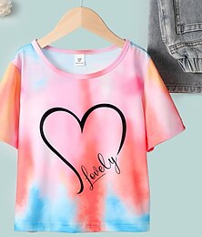 baratos -Camiseta infantil feminina coração festa manga curta moda 7-13 anos verão multicolor