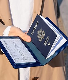 preiswerte -1pc Reisepasshalter Reisetasche Pass- und Impfkartenhalter Combo Slim Travel Accessoires Passportemonnaie für Unisex-Leder-Passhülle Schutz mit wasserdichtem Impfkartenschlitz