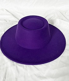 abordables -Sombreros de lana acrílico fedora kentucky derby sombrero cóctel formal de boda royal astcot simple con tocado de color puro