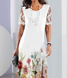 cheap -Women's White Floral Dress Elegant Midi Dress Lace Short Sleeve Zipper Back Spring Summer Party Wedding White