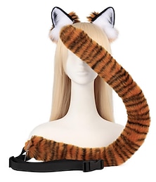 billiga -varg leopard lejon katt öron och svans set halloween tasshandskar kostym fest cosplay djurtillbehör