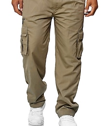 abordables -Homme Pantalon Cargo Pantalon cargo Pantalon de travail Taille elastique Multi poche Jambe droite Plein Travail Mélange de Coton simple Décontractées Bleu marine Vert militaire