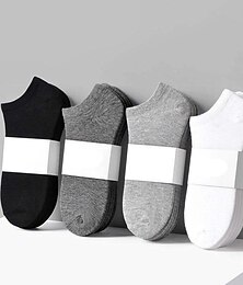 preiswerte -5 Paar schwarze und weiße graue Socken für vier Jahreszeiten, einfarbig, kurze Röhre, unsichtbare niedrige Socken, schweißabsorbierend