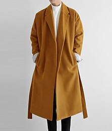 billiga -Herr Vinterkappa Rock Företag Ledigt Höst Vinter Polyester Vindtät Håller värmen Ytterkläder Kläder Stylish Ledigt icke-tryck Ren färg Ficka Kavajslag Öppen front