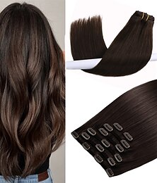 billige -clip in hair extensions purfashion mørkebrun 20 tommer 70g 7 stk tyk og lige 100% remy clip in hair extensions menneskehår