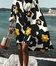 Χαμηλού Κόστους -Γυναικεία Φόρεμα πουκαμίσα Καθημερινό φόρεμα Φόρεμα ριχτό από τη μέση και κάτω Μίνι φόρεμα ΕΞΩΤΕΡΙΚΟΥ ΧΩΡΟΥ Καθημερινά Διακοπές Πολυεστέρας Μοντέρνα Καθημερινό Κολάρο Πουκαμίσου Κουμπί Στάμπα