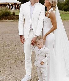 economico -Completi da matrimonio per uomini spiaggia bianchi estate a tinta unita taglio su misura 2 pezzi monopetto due bottoni