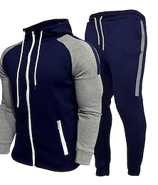 cheap -Men's Tracksuit Sweatsuit Jogging Suits Black White Navy Blue Gray Standing Collar Color Block Drawstring 2 Piece Sports & Outdoor Daily Sports Basic Casual Big and Tall Fall Spring Clothing Apparel