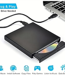 abordables -lecteur de cd dvd externe usb 2.0 slim protable lecteur de cd-rw externe graveur de dvd-rw lecteur d'écriture pour ordinateur portable pc portable ordinateur de bureau