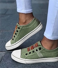 cheap -Women's Sneakers Plus Size Canvas Shoes Slip-on Sneakers Outdoor Daily Color Block Summer Flat Heel Round Toe Casual Minimalism Walking Canvas Loafer Red Blue Green