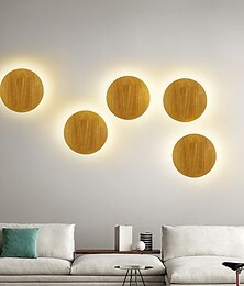 billiga -led vägglampa sovrum sänglampa rund design trä för vardagsrum bakgrundsvägg modern korridor balkong studie kreativt ljus lyx vägglampa