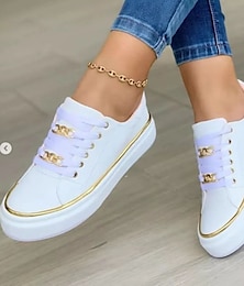 cheap -Women's Flats Plus Size Platform Sneakers Daily Solid Color Summer Platform Round Toe Casual Faux Leather Lace-up Black White Gold