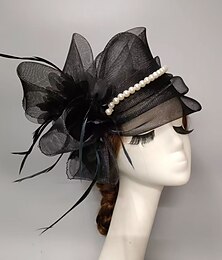 economico -fascinators kentucky derby cappello copricapo copricapo di piume netto velo cappello da sposa giorno delle signore cocktail reale astcot con piuma cap copricapo copricapo