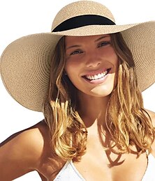 abordables -1 pc femmes soleil chapeau de paille à large bord upf 50 chapeau d'été pliable retrousser disquette chapeaux de plage pour les femmes