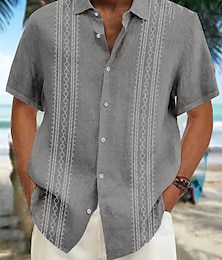abordables -Hombre Camisa Guayabera Camisa casual Camisa de verano Camisa de playa Blanco Azul Piscina Caqui Manga Corta A Rayas Diseño Primavera verano Hawaiano Festivos Ropa Estampado