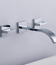 economico -cascata del miscelatore del lavandino del bagno montato a parete, rubinetti per lavabo diffusi in ottone vintage 2 maniglie Rubinetto per lavabo a 3 fori con tubo dell'acqua calda fredda