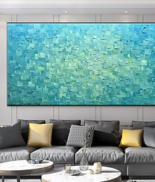 cheap -Handmade Oil Painting Canvas Wall Art Decoration Abstract Blue and Yellow Mosaic Series for Home Decor Rolled Frameless Unstretched Painting