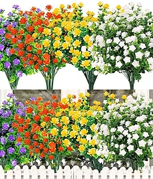 voordelige -2 pack / 8 pack kunstbloemen buiten uv-bestendig nep plastic bloemen roos niet vervagen faux plastic planten voor binnen buiten bruiloft kerst huis tuin decoratie