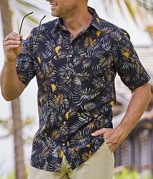 economico -Per uomo Floreale Camicia Camicia con bottoni Manica corta Camicia Collo ripiegabile Esterno Informale Blu scuro Plus Size Abbigliamento Moderno Retrò vintage