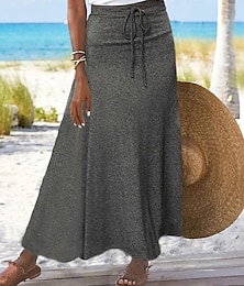 cheap -Women's Long Skirt Skirts Split Ends Solid Colored Daily Vacation Spring & Summer Cotton coastal grandma style Basic Casual Mermaid Black Grey