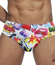economico -Per uomo Costumi da bagno Pantaloncini da mare Pantaloncini Slip da bagno Stampa Personaggio Comfort Traspirante Esterno Giornaliero Per uscire Sportivo Hawaiano Bianco